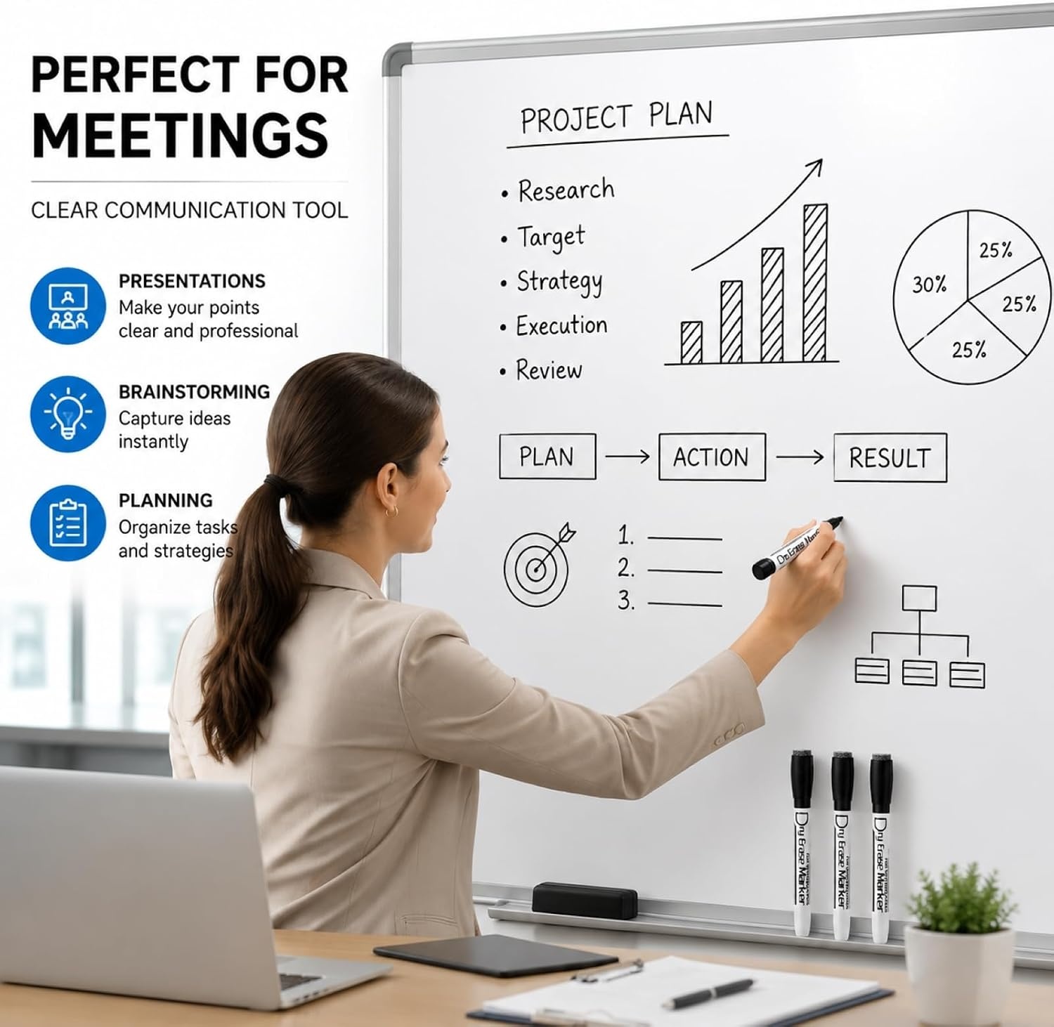 image:imageVolcanics Magnetic Black Dry Erase Markers with Eraser Cap Fine Tip 12mm Low Odor Whiteboard Markers SmudgeFree Erasable Pens for Office Classroom amp Home Use 6 PackBlack