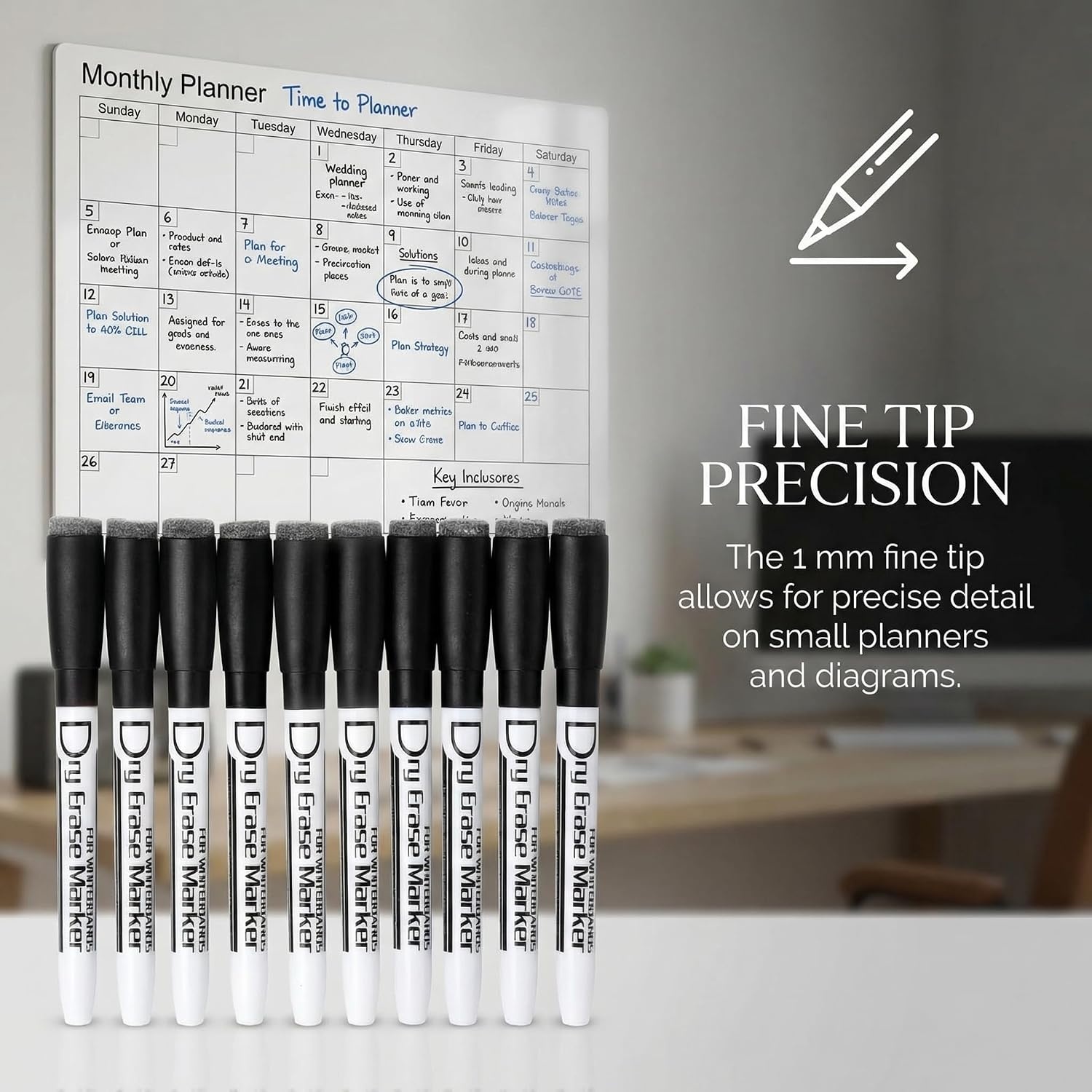 image:imageVolcanics Magnetic Black Dry Erase Markers with Eraser Cap Fine Tip 12mm Low Odor Whiteboard Markers SmudgeFree Erasable Pens for Office Classroom amp Home Use 6 PackBlack