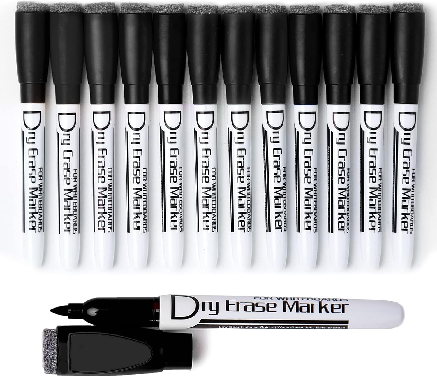 image:imageVolcanics Magnetic Black Dry Erase Markers with Eraser Cap Fine Tip 12mm Low Odor Whiteboard Markers SmudgeFree Erasable Pens for Office Classroom amp Home Use 6 PackBlack