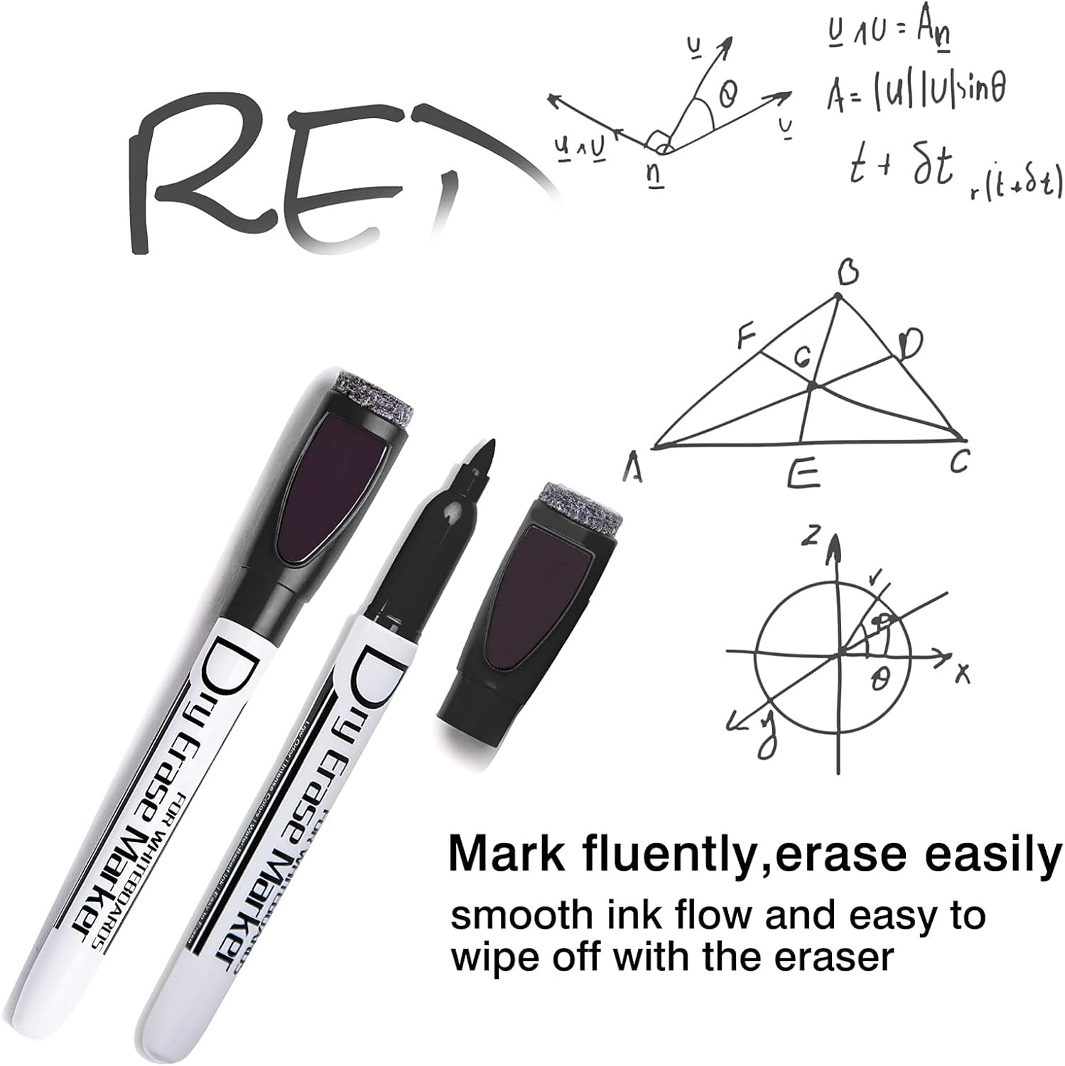 image:imageVolcanics Magnetic Black Dry Erase Markers with Eraser Cap Fine Tip 12mm Low Odor Whiteboard Markers SmudgeFree Erasable Pens for Office Classroom amp Home Use 6 PackBlack