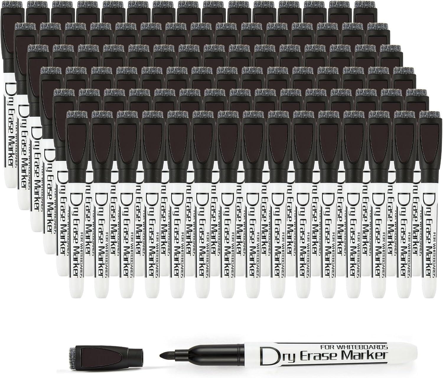 image:imageVolcanics Magnetic Black Dry Erase Markers with Eraser Cap Fine Tip 12mm Low Odor Whiteboard Markers SmudgeFree Erasable Pens for Office Classroom amp Home Use 6 PackBlack