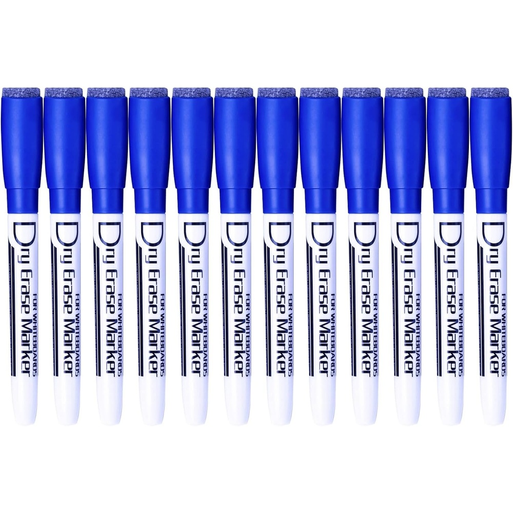image:imageVolcanics Magnetic Black Dry Erase Markers with Eraser Cap Fine Tip 12mm Low Odor Whiteboard Markers SmudgeFree Erasable Pens for Office Classroom amp Home Use 6 PackBlue