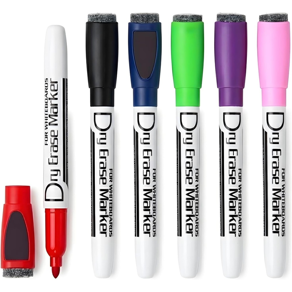 image:imageVolcanics Magnetic Black Dry Erase Markers with Eraser Cap Fine Tip 12mm Low Odor Whiteboard Markers SmudgeFree Erasable Pens for Office Classroom amp Home Use 6 Pack6 Colors